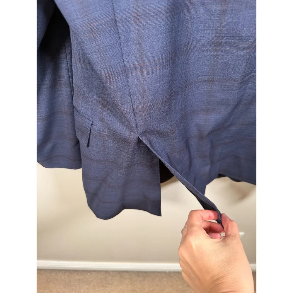 Peter Millar Wool Blazer Size 48 R Blue Plaid Career Professional Business Work